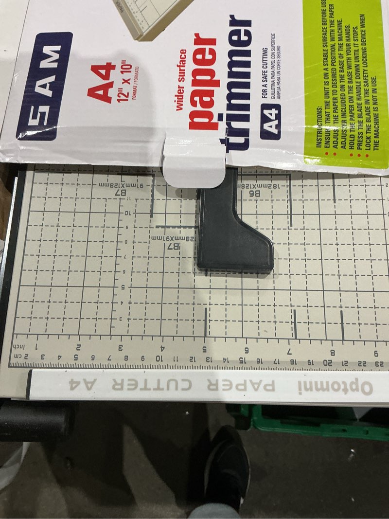 Condition photo showing Good Condition for optomni paper cutter, 12-inch heavy duty guillotine paper cutter with 15 sheet capacity, ideal paper trimmer for classroom, cardstock, art projects, and office use (magnetic paper guide)