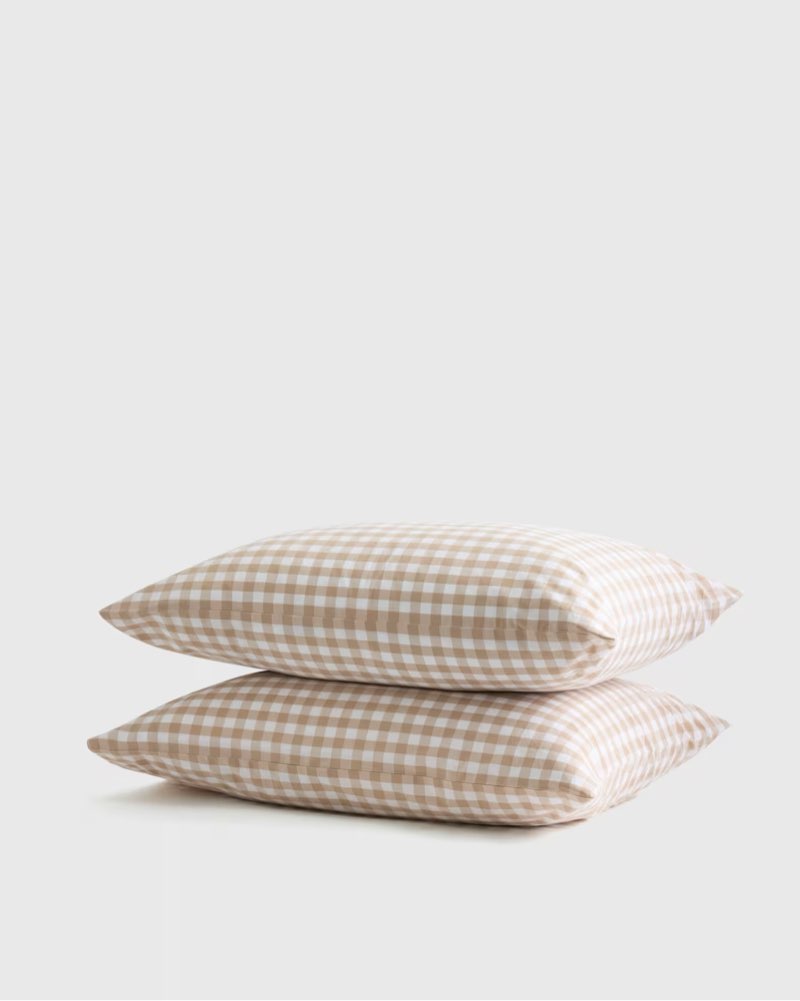 organic crisp percale gingham pillowcase set size: king color: cafe