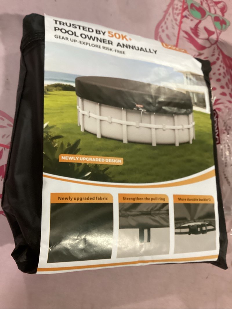 Condition photo showing Good Condition for lxkckj 8 ft round pool cover, solar pool covers for above ground pools, stock tank pool covers protector with accessories, round hot tub cover ideal for waterproof and dustproof (black) black 8' (round)
