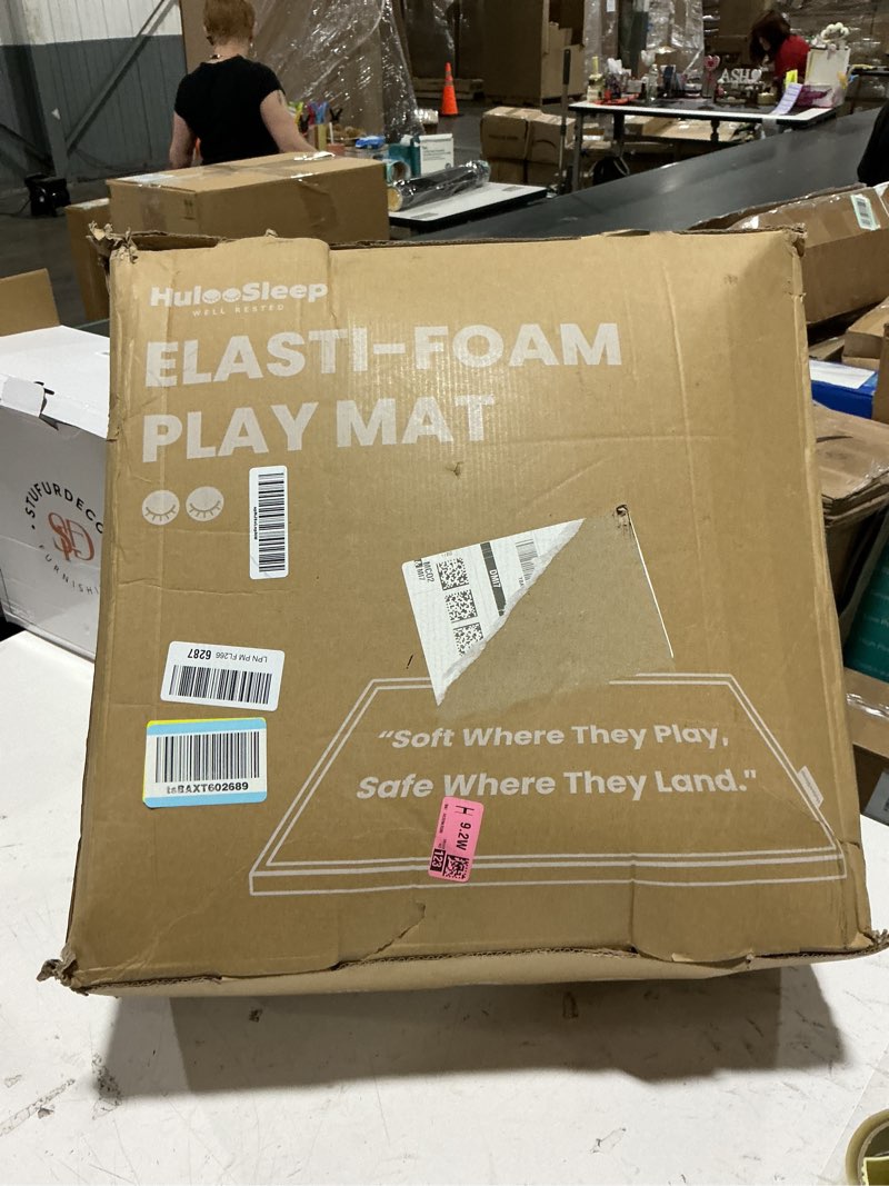 Condition photo showing New/Like New for extra large 79"x118" baby activity play mat for floor, 1.3" thick elasti foam for tummy time & crawling, non-slip nursery rug for infants, toddlers & kids, tatami style mat for yoga, living room, classroom & playroom (dark gray) dark grey 118"×79"×1.3"