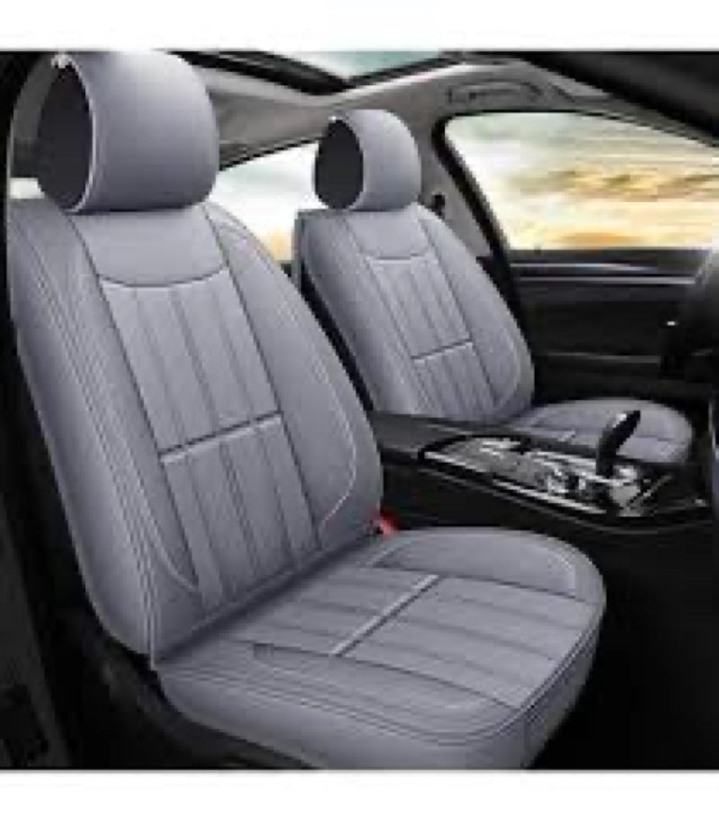 feinepro grey car seat covers only front 2pc - breathable faux leather universal seat covers for car