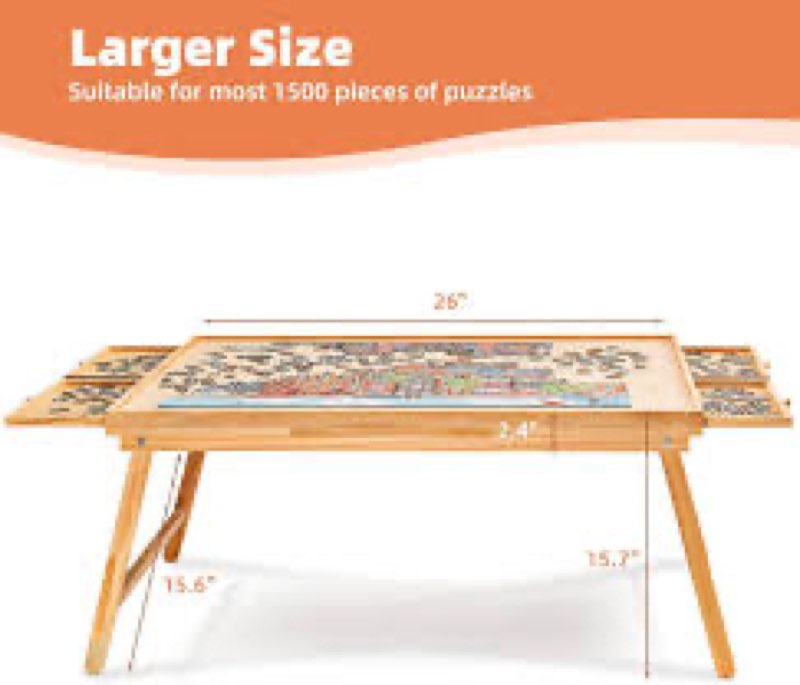 Puzzle Board with Drawers Rotatable 360-Degree Wheels and Cover 30" x 22" 1000 Piece Wooden Jigsaw P