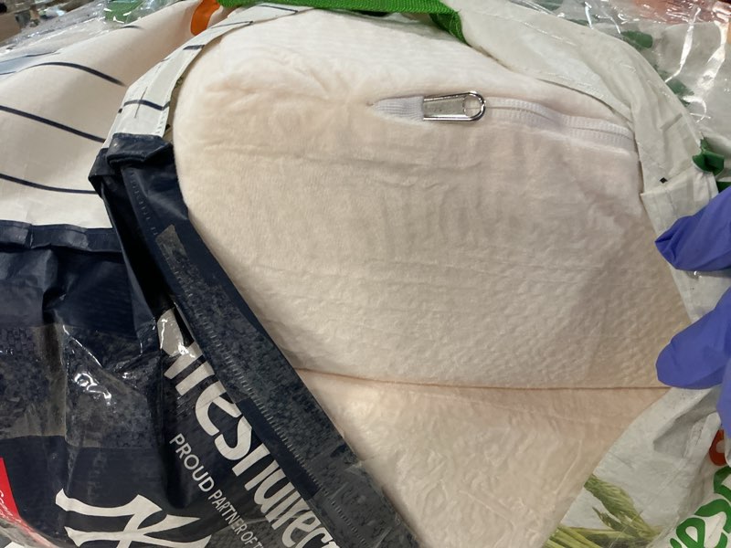 Condition photo showing As Is for ENITYA 19" Back Pillow for Bed Sitting up, Big Pockets and Washable Removable Cover, Reading Chair for Watching TV/Reading/Gaming/Resting in Bed, Couch or Floor, Medium(Ivory) Ivory Medium(5'1"-5'10")