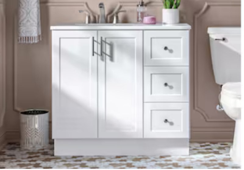 Style Selections Davies 36-in White Single Sink Bathroom Vanity with White Cultured Marble Top (Mirror Included) Item #1296058 | Model #C50136M-SS