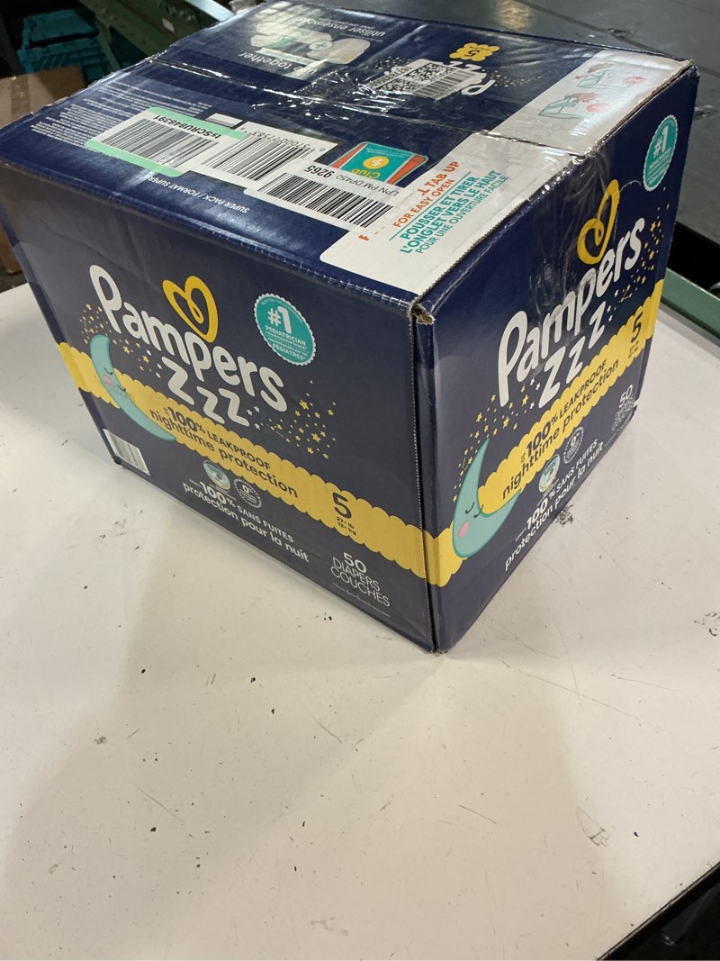 Condition photo showing New/Like New for pampers zzz overnight diapers, size 5 (27+ lbs), 50 count, nighttime protection disposable baby diaper, night time leak and skin protection size 5 50
