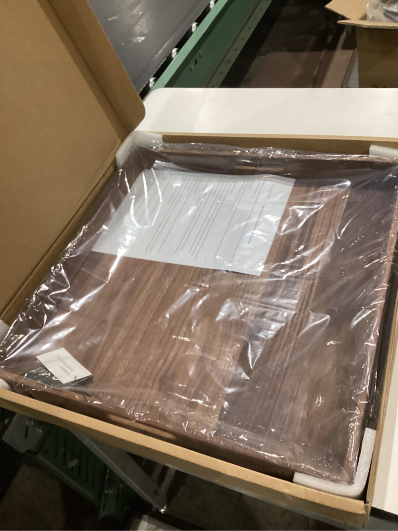 Condition photo showing Good Condition for 19 x 19 inches large square black walnut wood ottoman tray with handles, serve tea, coffee classic wooden decorative serving tray