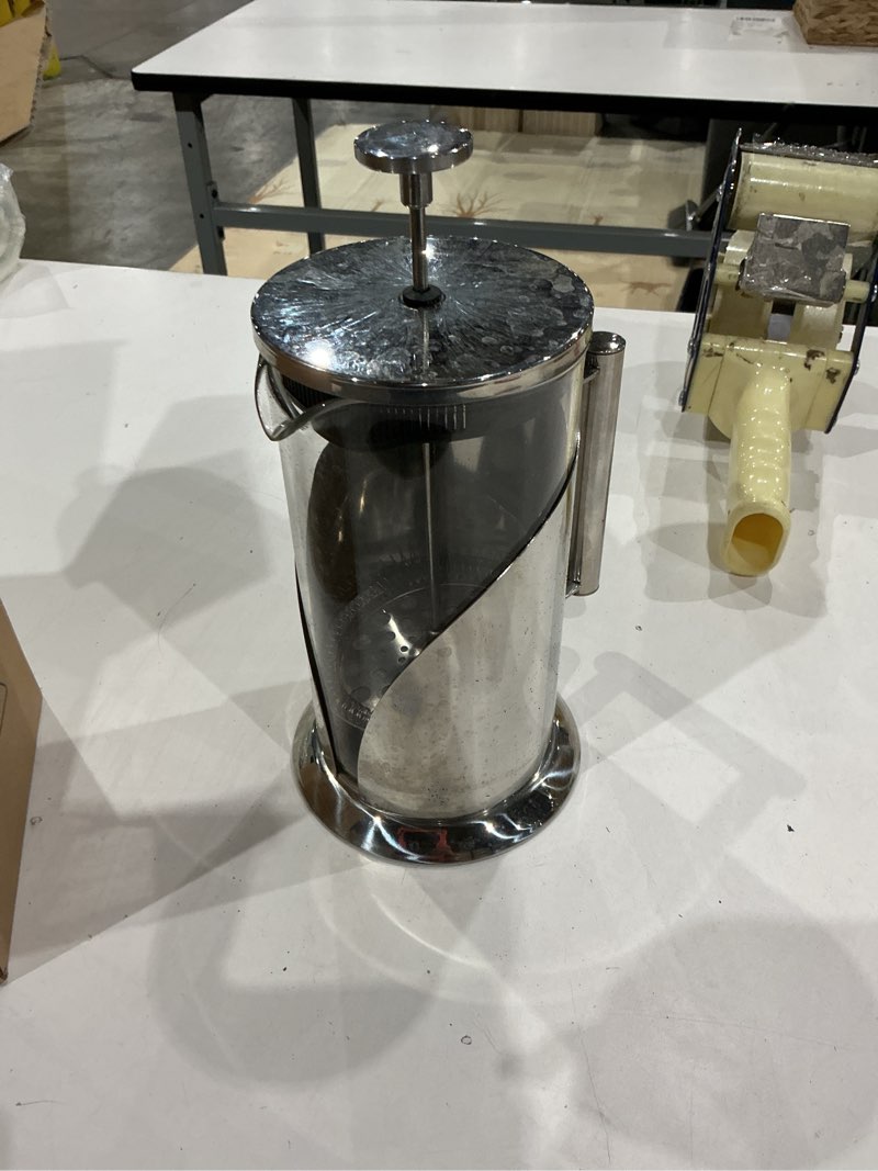 Condition photo showing As Is for cafe du chateau stainless steel french press coffee maker 34 oz - easy to use insulated coffee press with 4-level filtration, manual brewer for tea, camping & travel with bpa free, durable clear glass a. silver