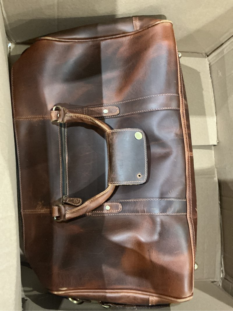 Condition photo showing As Is for leather duffle bags for men and women travel overnight weekend bag sports gym duffel for men brown distressed tan