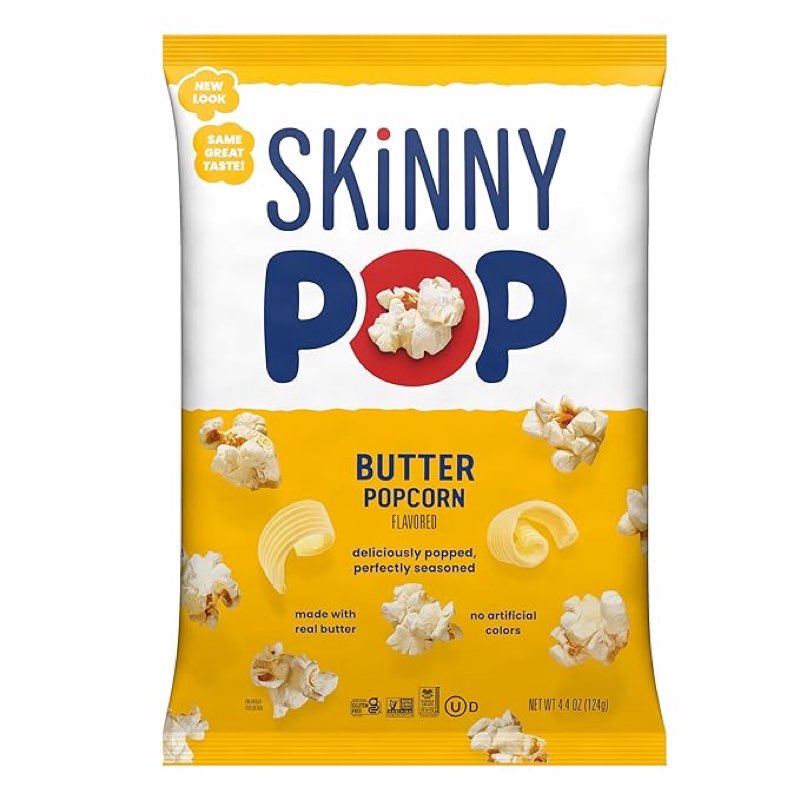 ( best by 11 29 2025) SkinnyPop Butter Popcorn, Gluten Free, Non-GMO, Healthy Popcorn Snacks, Skinny Pop, 4.4oz Grocery Size Bag Butter 4.4 Ounce (Pack of 6)