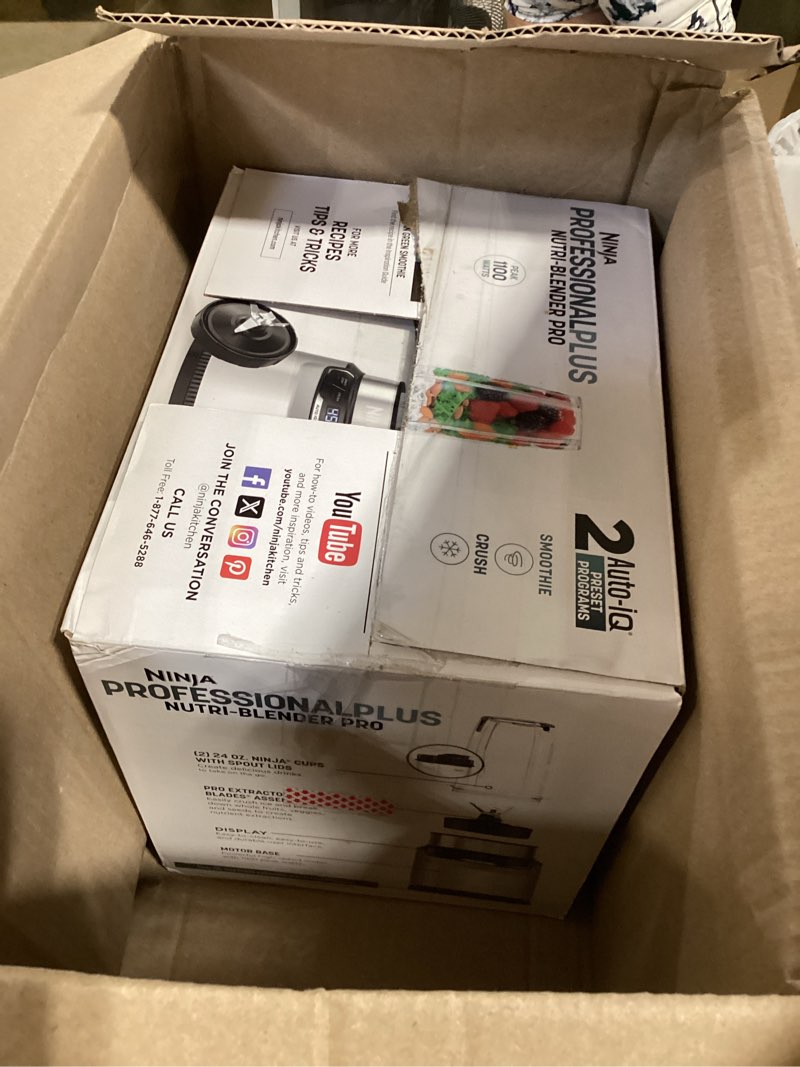 Condition photo showing As Is for ninja nutri-blender pro with auto-iq | for smoothies, shakes, frozen drinks, salsa, dips | (2) 24-oz. to-go cups & spout lids | 1100-peak-watt | silver | bn401 auto blend