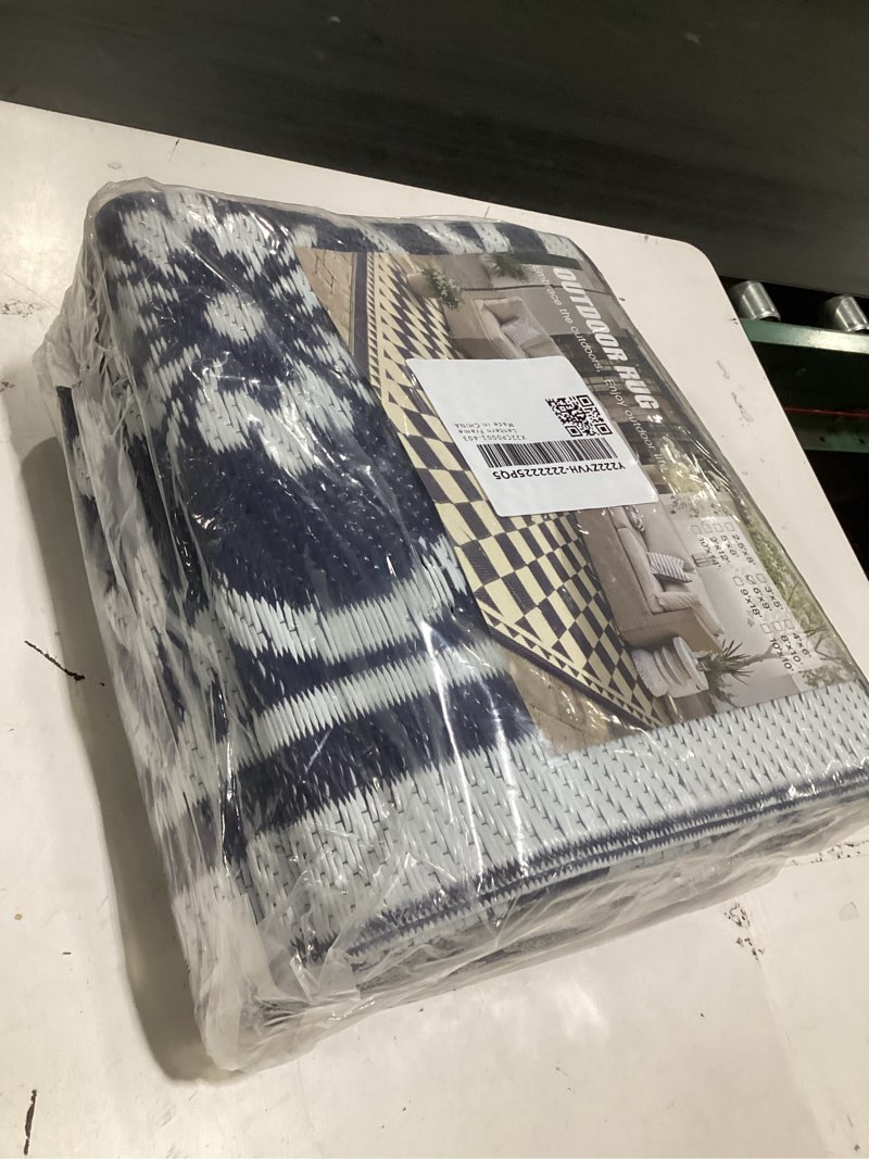 Condition photo showing New/Like New for genimo outdoor similar  to  rug waterproof for patio decor, 5' x 8' reversible plastic straw floral camping carpet, large area rugs mats for rv, camper, deck, balcony, porch, beach, picnic, blue & white c.blue & white 5' x 8' (rectangular)