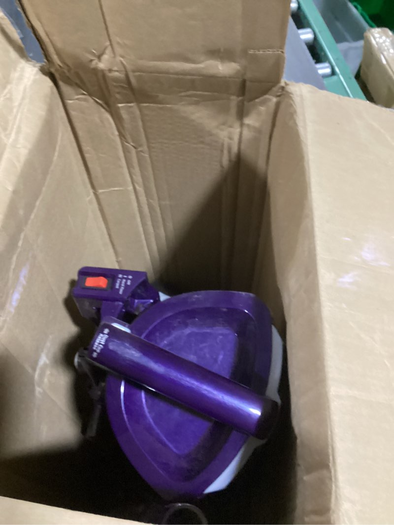 Condition photo showing As Is for shark lift-away upright vacuum with powerfins, self-cleaning brushroll, anti-allergen complete seal technology, no hair wrap, led headlights, and advanced swivel steering, eggplant, zd201 lift-away with powerfins brushroll