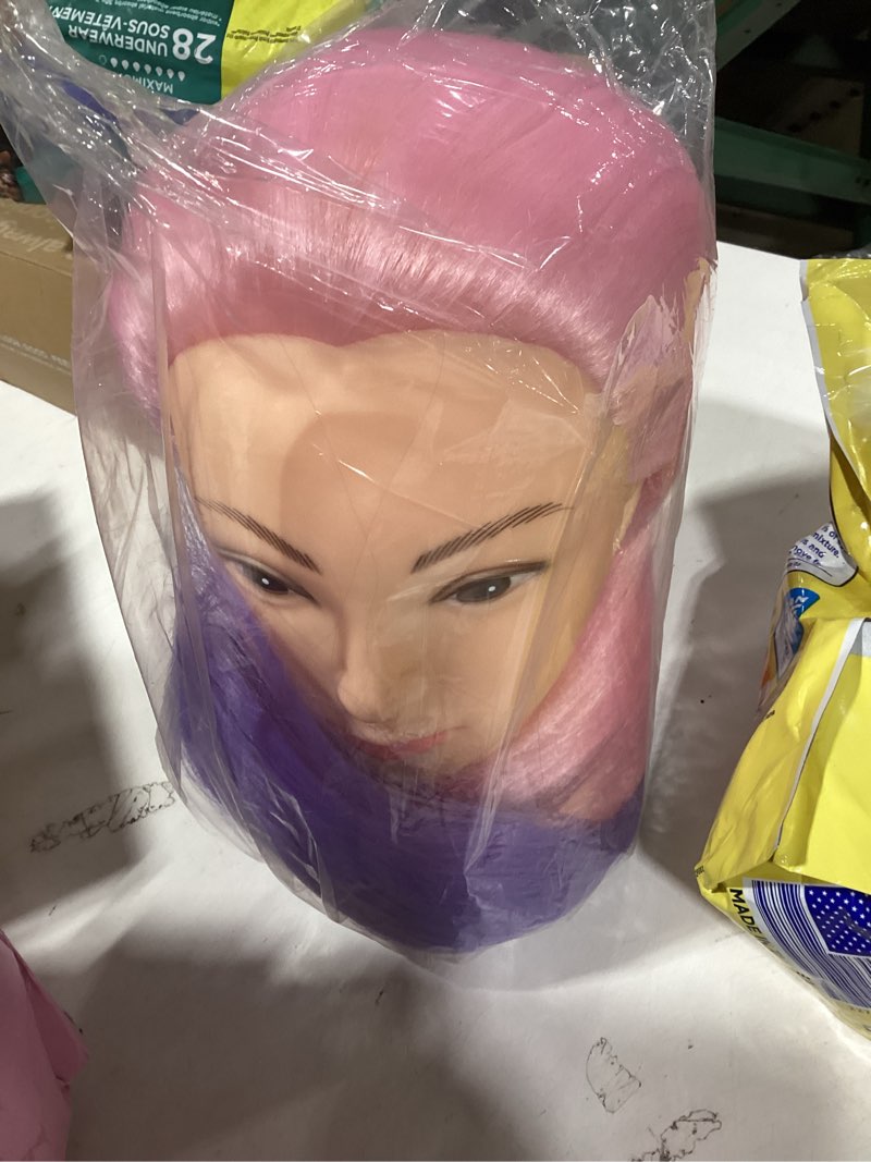 Condition photo showing Good Condition for mannequin head with hair, 29'' doll head for hair styling training head manikin practice cosmetology doll head styling hairdressing training braiding heads with clamp holder (pink purple)