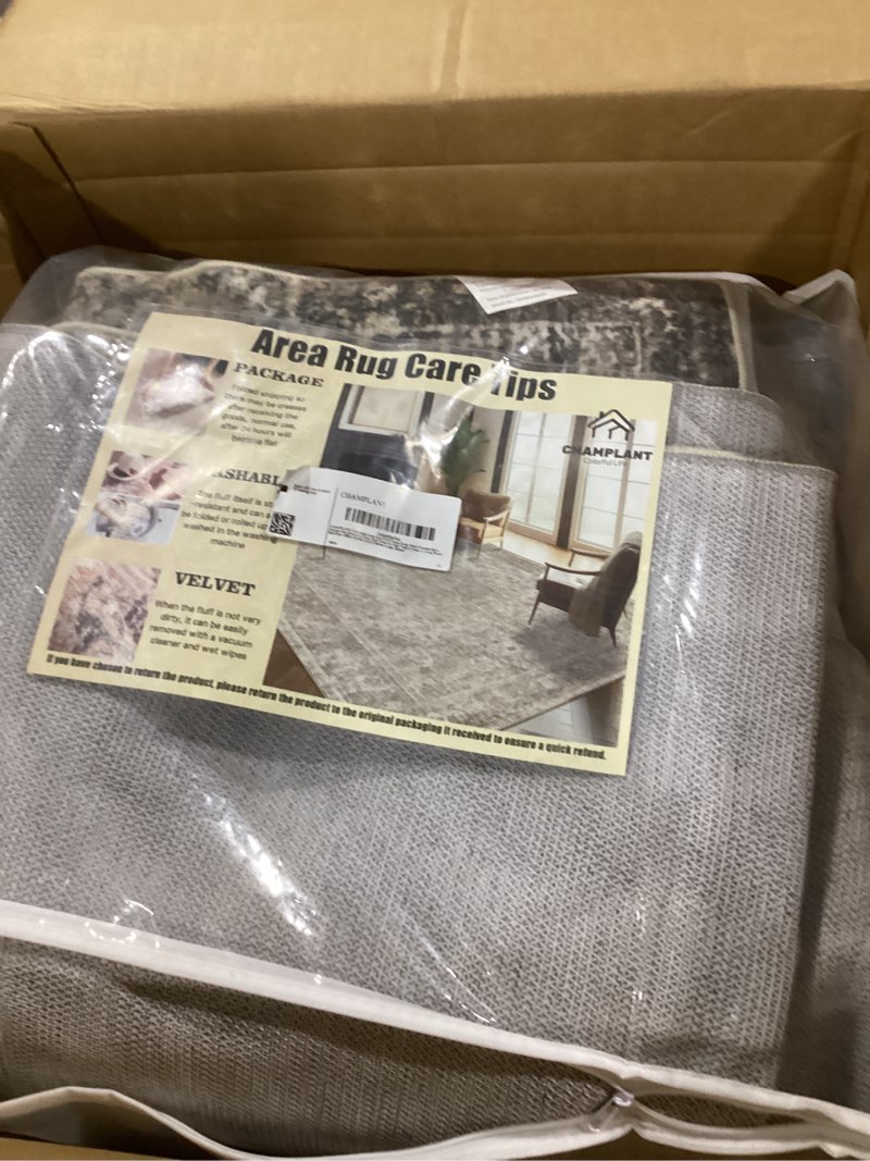 Condition photo showing Good Condition for (similar to)champlant washable area rug 9'x12' retro boho design non-shedding easy care ideal for high traffic areas in living room bedroom office coffee table kitchen large carpet blue-brown pattern 9' x 12' (rectangular)