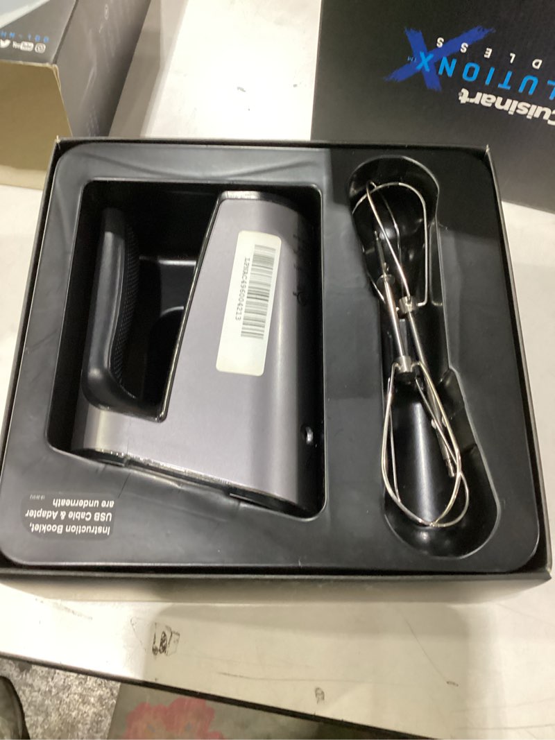 Condition photo showing As Is for Missing charger Cuisinart Electric Hand Blender & Mixer, EvolutionX Cordless Hand Mixer, 5 Speeds, Gray/Black, RHM-100