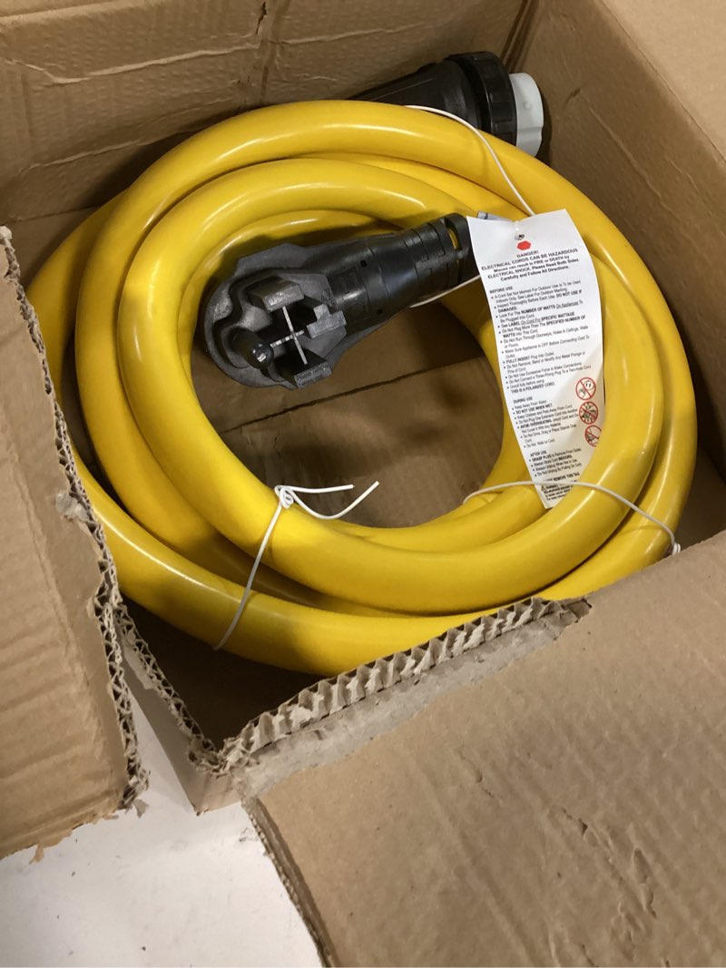 Condition photo showing Good Condition for elegrp 50 amp generator rv extension cord 15 ft, 4 prong nema 14-50p to nema ss2-50r twist lock, heavy duty 6/3+8/1 gauge stw locking power cord for rv camper/generator/house, ul standard compliant 15 ft 50 amp cord
