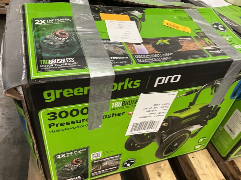 Condition photo showing As Is for does don’t  work )greenworks pro 3000-psi 2.3-gpm cold water electric pressure washer