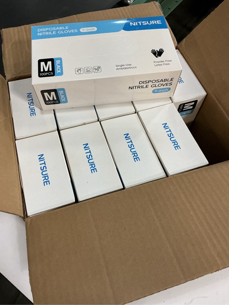 Condition photo showing New/Like New for (Size:M)HEAVY DUTY 5 Mil Nitrile Black Gloves Disposable Latex Free Rubber Cleaning Mechanic Food Prep Tattoo Gloves 1000PCs Medium