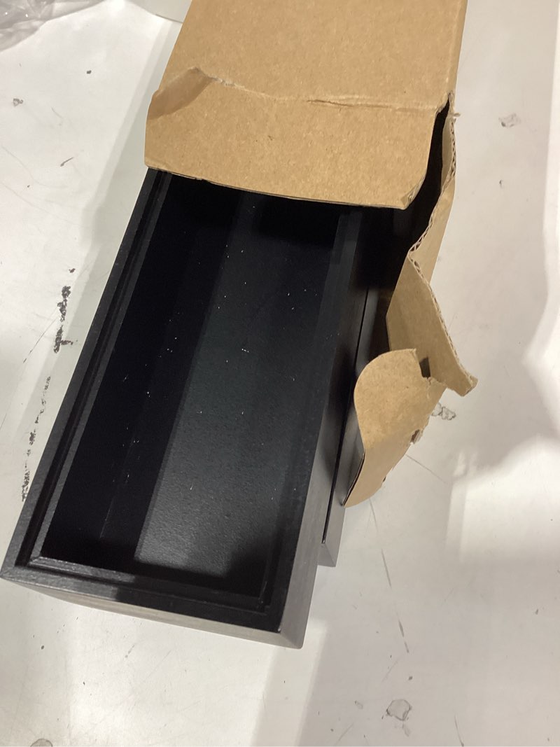 Condition photo showing As Is for lixple bamboo drawer organizer, narrow silverware organizer for kitchen, stackable utensil organizer, 2 pcs flatware organizer, wooden storage box tray (black, 12 x 3 x 2 inch) 12 x 3 x 2 inch black