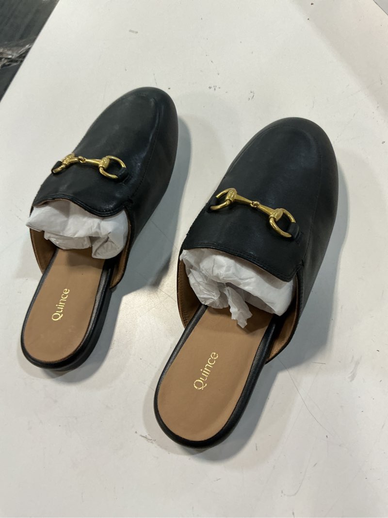 Condition photo showing Good Condition for italian leather horsebit loafer mule size 9 black