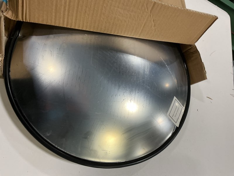 Condition photo showing Good Condition for Convex Mirror - 18" Security Mirror for Business, Garage, Warehouse, Office. 18 Inch Convex Safety Mirror Indoor Outdoor with Clear View Wall-Mounted 18" Indoor