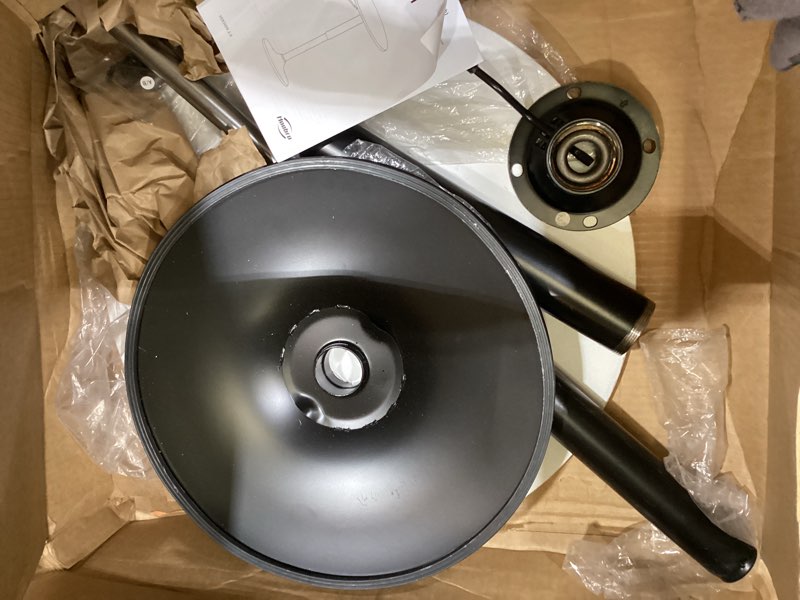 Condition photo showing As Is for hoobro bar table, height-adjustable round pub table 27-35.4 inches with sturdy base, modern style, easy to assemble, suitable for small space, white bw58bt01g1 1 white