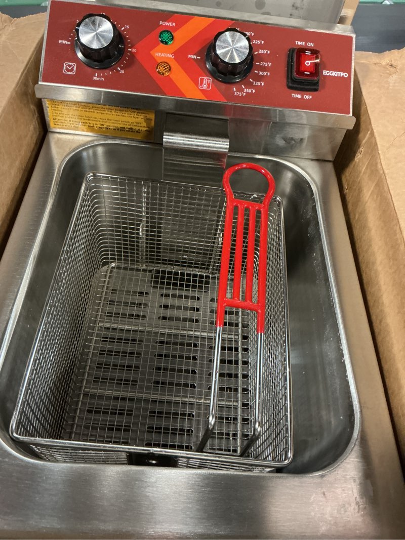 Condition photo showing As Is for EGGKITPO Electric Deep fryer Single Tank Deep Fryer with Basket Capacity 10L(10.5QT) Electric Countertop Fryers with 60 Minute Timer for Home Kitchen and Restaurant, 1800 Watts, 120V