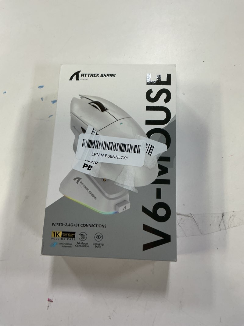 Condition photo showing New/Like New for ATTACK SHARK V6 65g Wireless Gaming Mouse with RGB Magnetic Charging Dock, BT/2.4G Wireless/Wired Mouse 1K Polling, PixArt PAW3311 Sensor, 25K DPI, Programmable Gamer Mice for PC/Win/Mac (White)