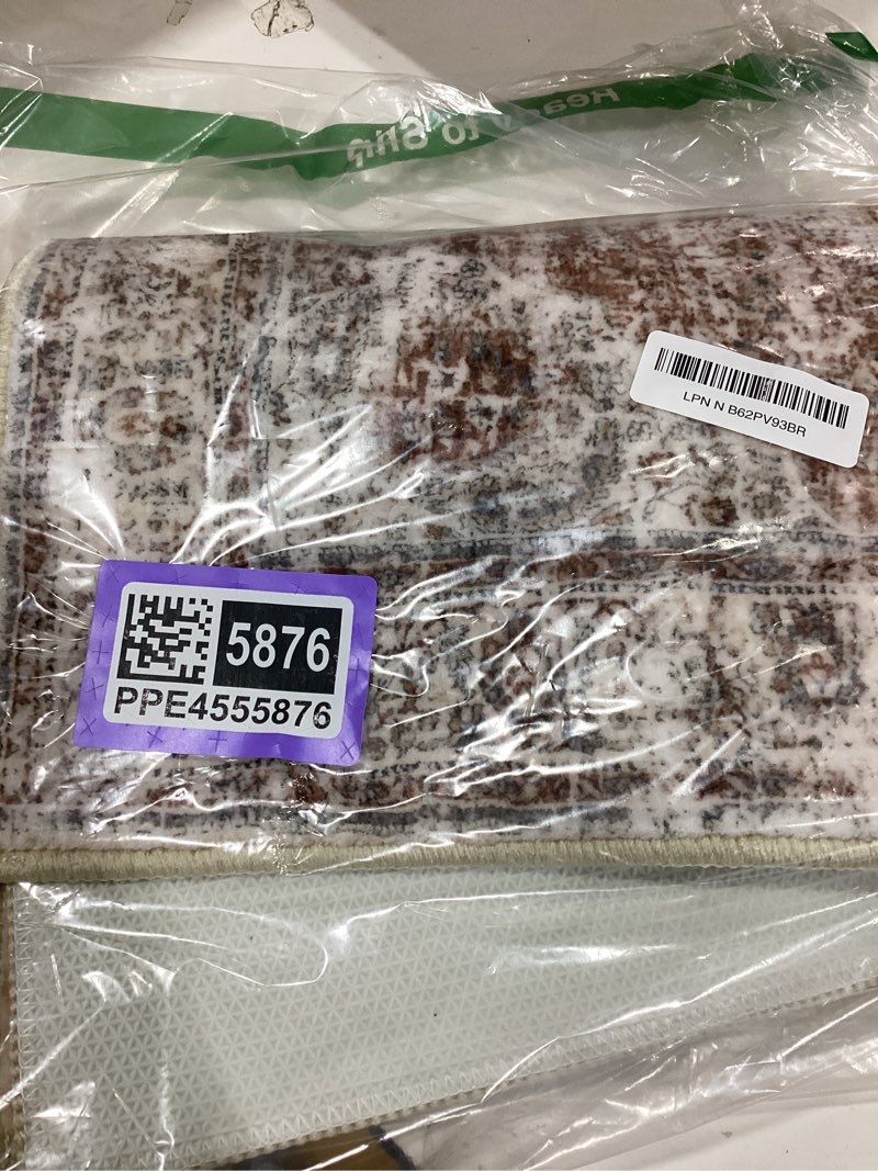 Condition photo showing Good Condition for Uphome Boho Bathroom Rugs, Distressed Farmhouse Khaki Bath Mat, Comfy Velvet Small Bath Rugs Non Slip Washable, Vintage Oriental Toilet Rug for Sink Shower Vanity, 18x26 inch Khaki/Red Brown 18 x 26 inch (Rectangular)