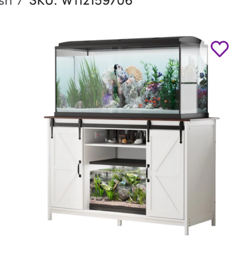 Farmhouse 55-75 Gallon Fish Tank Stand with Power Outlet, Aquarium Stand with Storage Cabinet and Sliding Barn Door, Heavy Duty Reptile Tank Stand, for 2 Tanks, 1000LBS Capacity