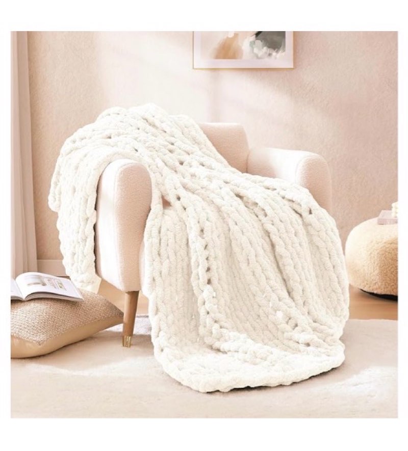 wrensonge chunky knit blanket throw ivory large soft fluffy cable knit crochet throw 100% hand knitted blanket for couch bed(40"x40")