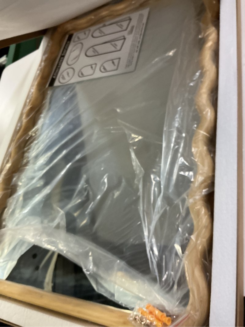 Condition photo showing Good Condition for wavy mirror for wall, 30"x20" boho bathroom floor vanity mirror with wooden frame, for bedroom, living room, entryway, farmhouse natural 30"l x 20"w
