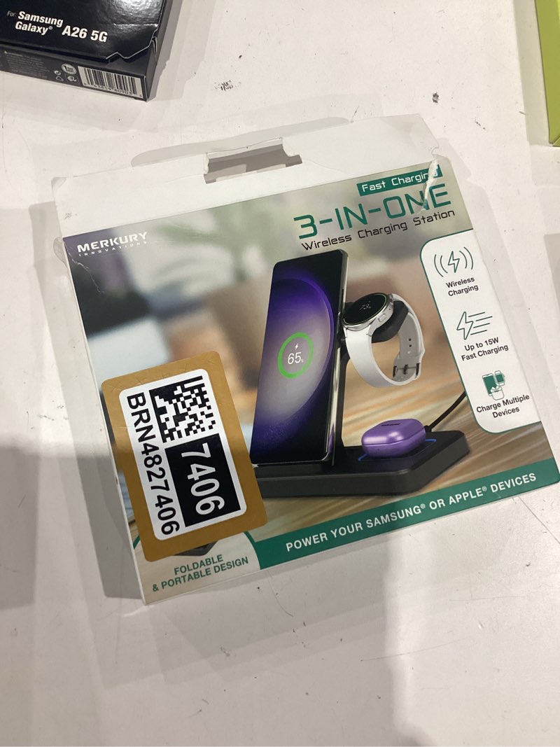 Condition photo showing Good Condition for merkury innovations 3-in-1 wireless charging station for samsung galaxy phone, watch & buds – foldable, black
