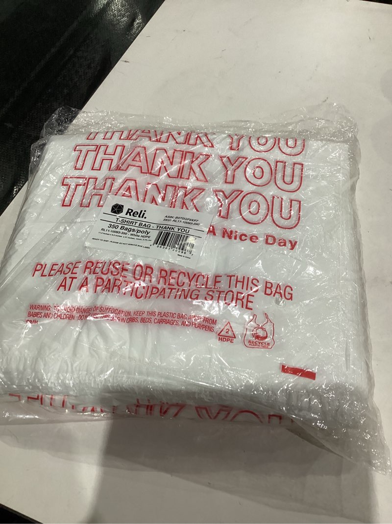 Condition photo showing New/Like New for Reli. Thank You Plastic Bags (350 Count) (11.5" x 6.5" x 21") (White) - Grocery, Shopping Bag, Restaurants, Convenience Store