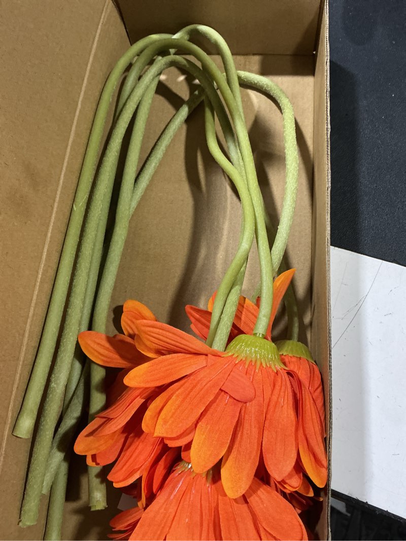 Condition photo showing New/Like New for orange gerbera daisy artificial flowers – real touch artificial wildflowers 5pcs, long stem faux daisies for fall home décor, home table centerpieces, or wedding arrangements