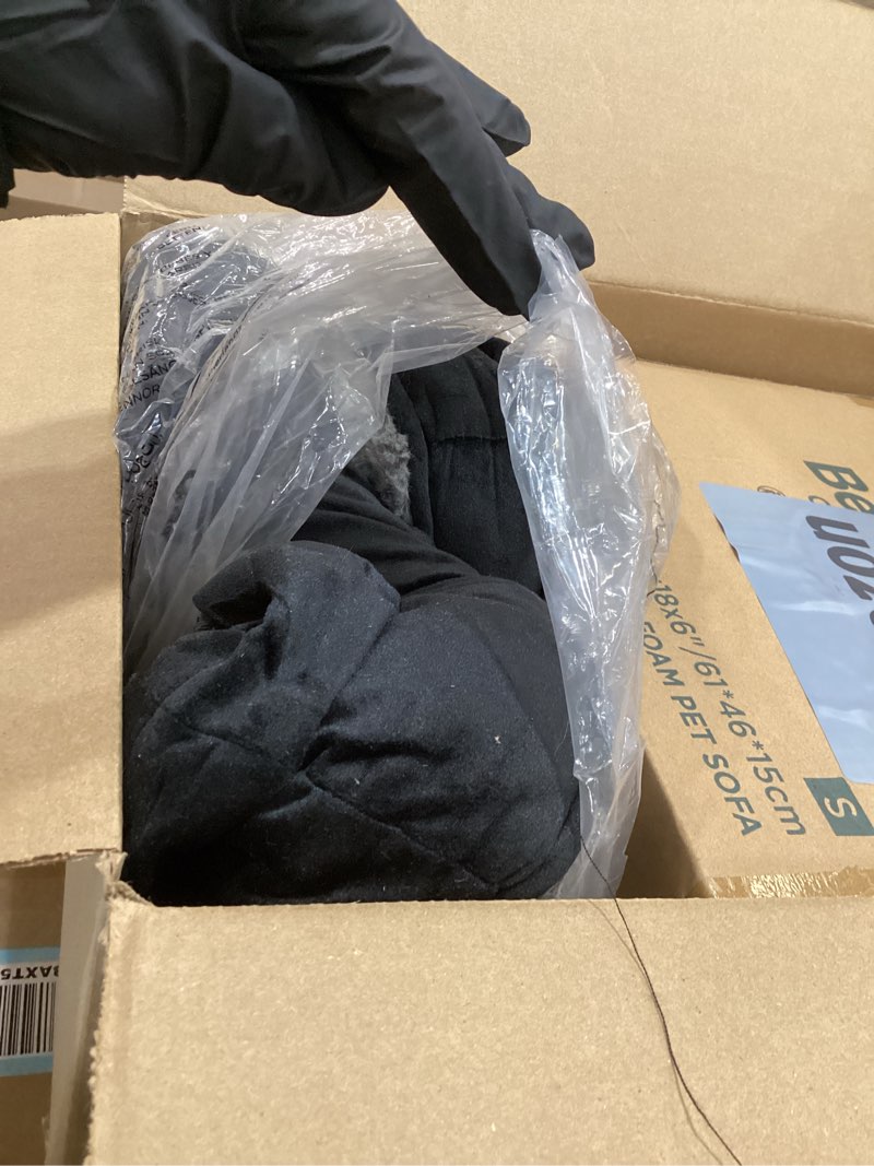 Condition photo showing As Is for Bedsure Orthopedic Dog Beds for Small Dogs - Washable Small Dog Cat Bed Waterproof, Comfort Pet Couch Sofa with Washable Removable Cover, Pets Bed with Nonskid Bottom, Plush-Black, 24" 24"L x 18"W x 6"Th Plush-Black