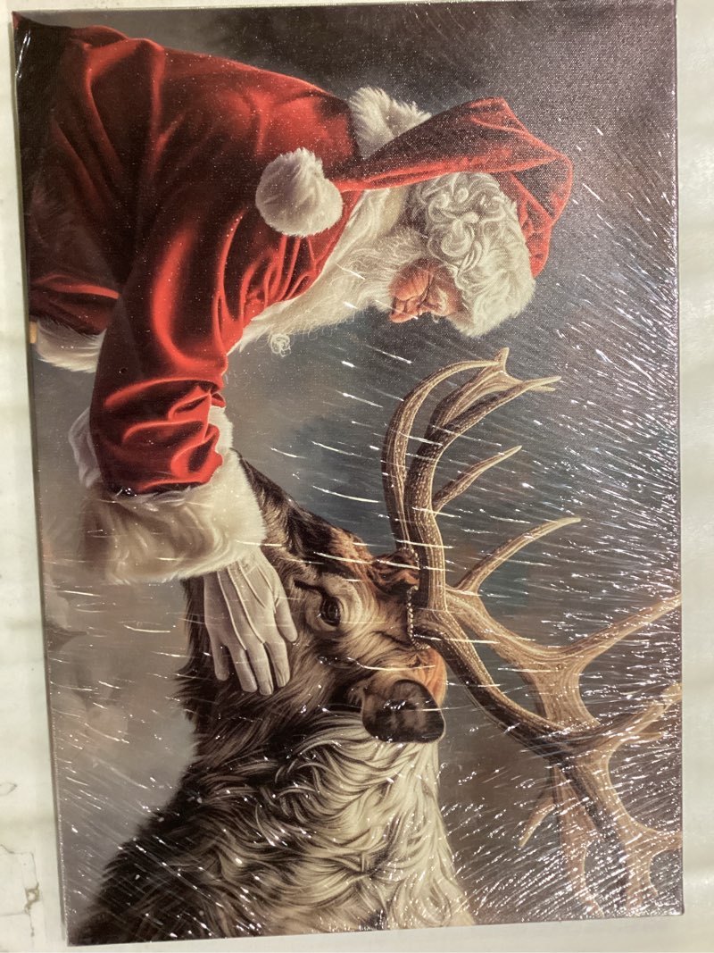 Condition photo showing New/Like New for Christmas Santa Claus with Reindeer Posters Wall Art Poster Scroll Canvas Painting Picture Living Room Decor Home Framed/Unframed 18 x 30 \nSimilar to stock photo