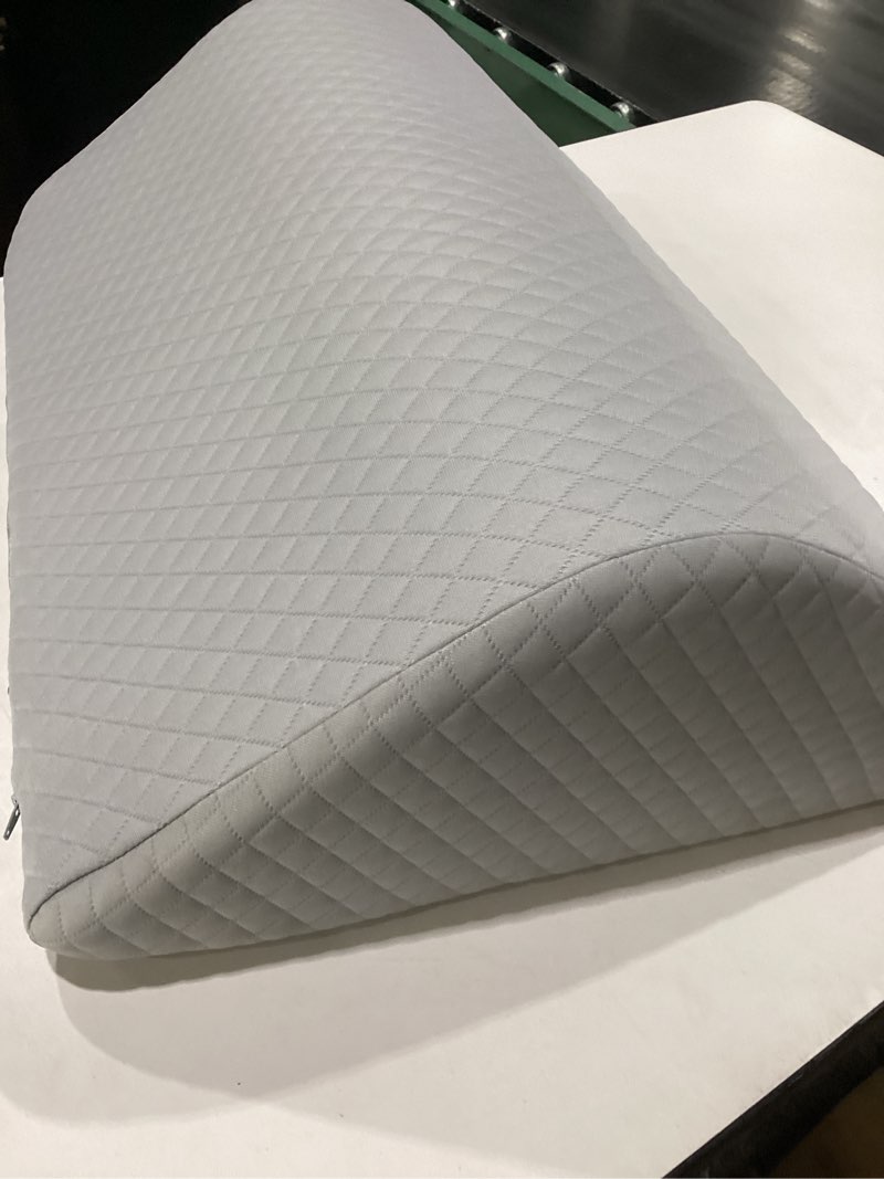 Condition photo showing Good Condition for similar to stock photos knee wedge pillow for post-surgery recovery-leg elevation support for sleep position, alleviating lower back & hip pain enhancing circulation in ankles legs triangle pillow with removable cover white & gray 21.6*17.8*6.9 inch