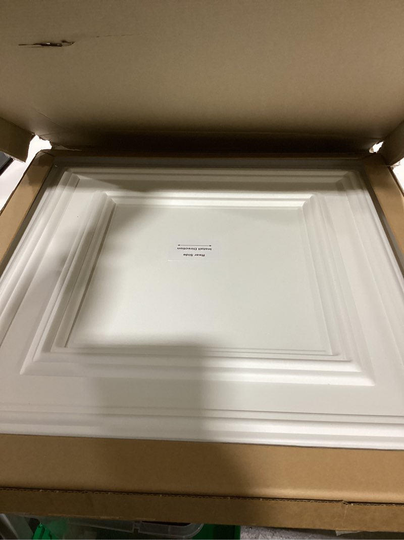 Condition photo showing As Is for 2ft x 2ft Drop Ceiling Tiles, White Icon Relief Ceiling Tiles 24 x 24in.Waterproof, Washable and Fire-Rated - Reusable - High-Grade PVC to Prevent Breakage Cover 48 Sq. Ft, Pack of 12 Tiles