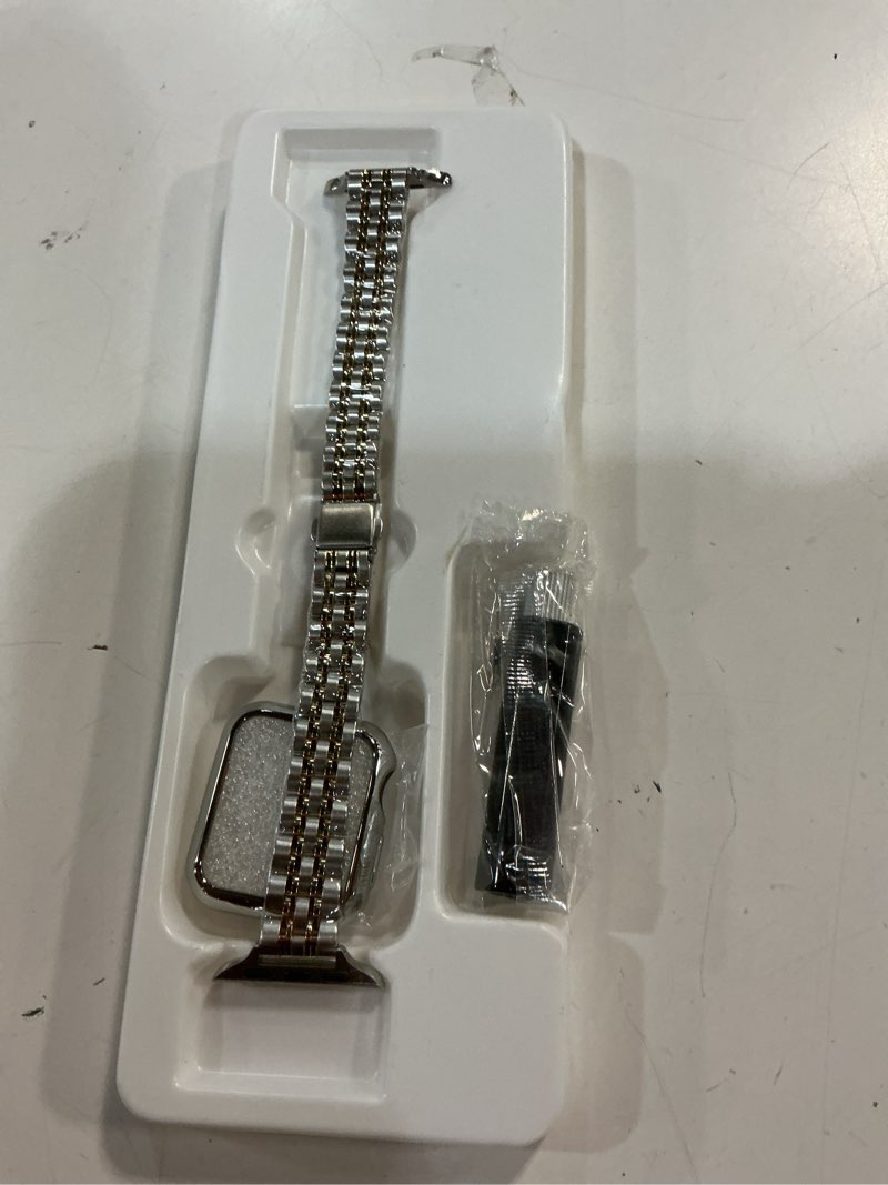 Condition photo showing Good Condition for slim watch band compatible with apple watch 41mm 45mm 42mm 44mm 40mm 38mm metal stainless steel watchband suitable for iwatch 10/9/8/7/6/5/4/3/2/1/se series women luxury strap 38mm 40mm 41mm silver and gold