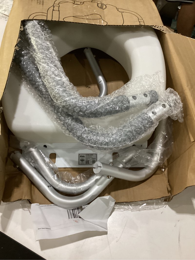 Condition photo showing As Is for homland toilet seat risers for seniors, adjustable width & height, 300 lbs | removable padded handles, elevated raised toilet seat for elderly, handicap, fits most toilet, dual-locking system silver