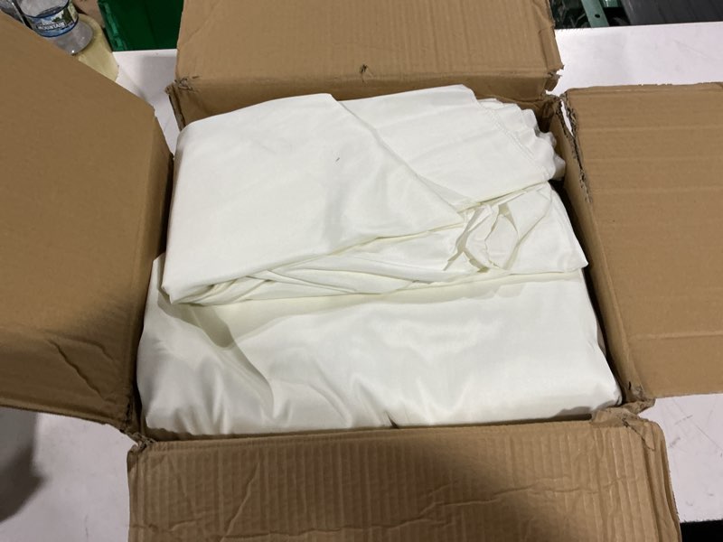 Condition photo showing Good Condition for 4 panels ivory ceiling drapes - premium polyester ceiling drapery for wedding arch draping - 5ft x 40ft ivory 60"w x 480"l (pack of 4)