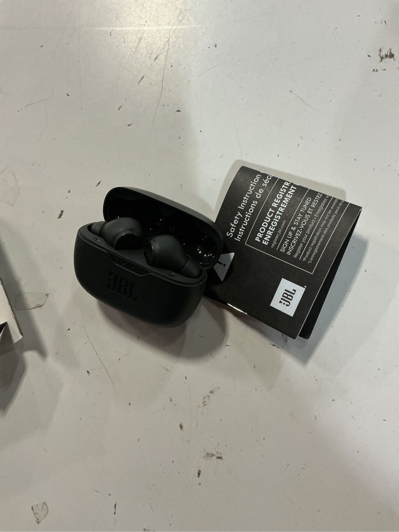 Condition photo showing Good Condition for jbl vibe beam - true wireless jbl deep bass sound earbuds, bluetooth 5.2, water & dust resistant, hands-free call with voiceaware, up to 32 hours of battery life (black) black earbuds