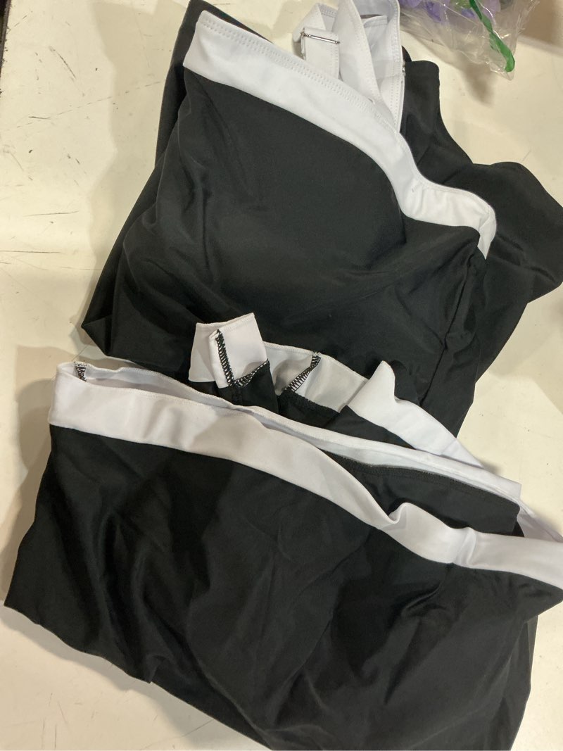 Condition photo showing Good Condition for women tankini swimsuits with skirt - two piece swimsuit tummy control bathing suits 2025 swimwear black and white large