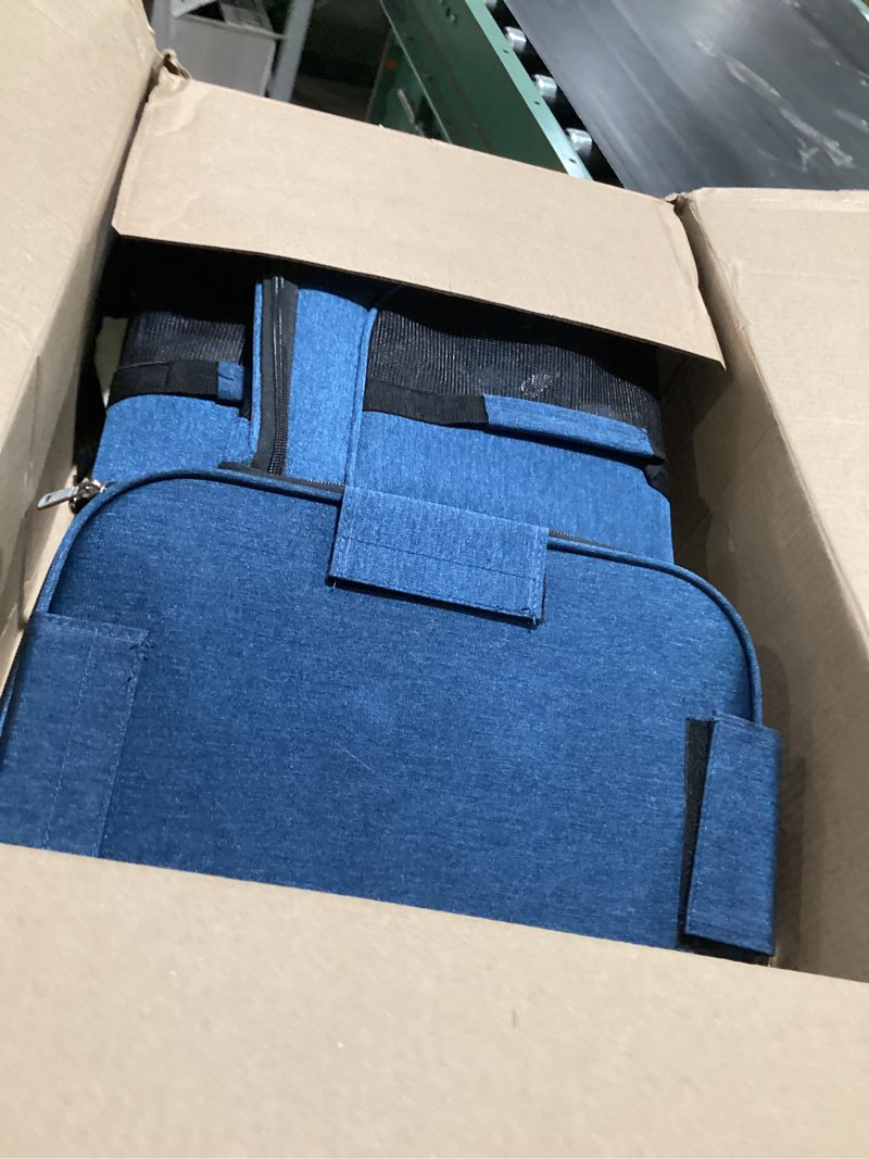 Condition photo showing Good Condition for double-compartment pet carrier backpack with wheels for small cats and dogs, cat rolling carrier for 2 cats, perfect for traveling/taking a walk/trips to the vet, blue large blue