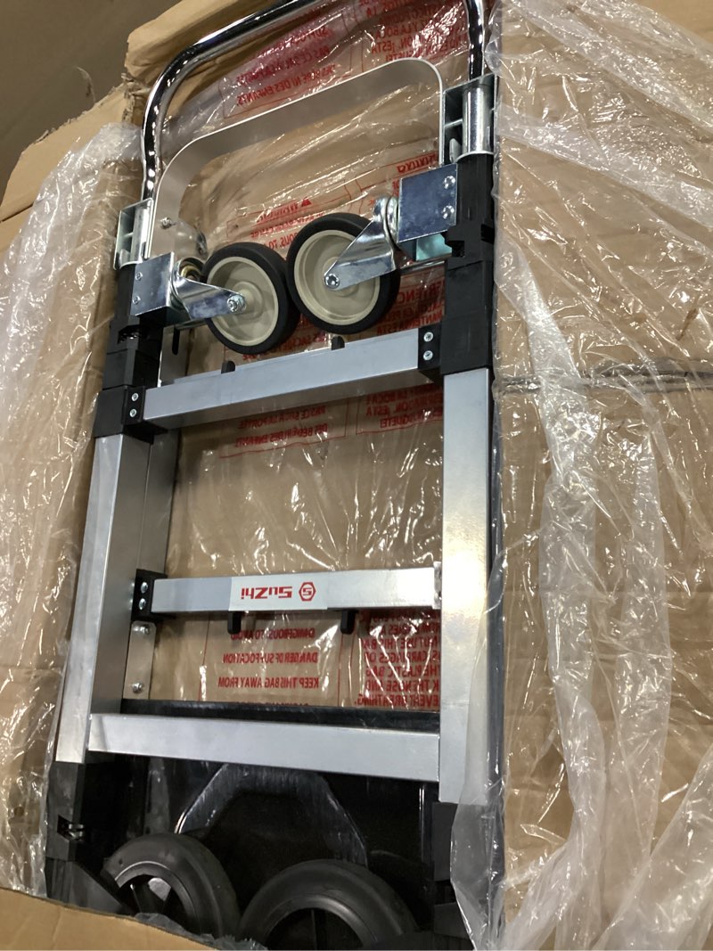 Condition photo showing Good Condition for suzhi foldable hand truck moving dolly cart with 4 wheels, 500 lbs load,2 straps, pre-assembled, save room, easy folding dolly for furniture, appliances, boxes, warehouse & office transport silver