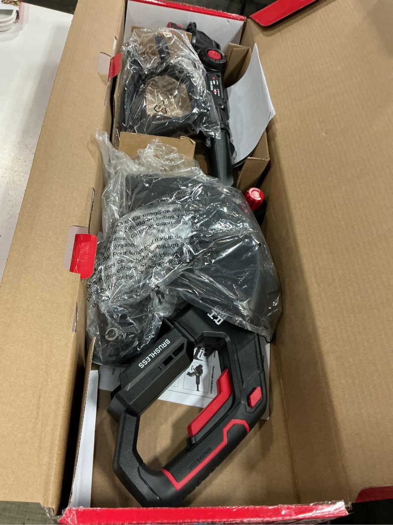 Condition photo showing As Is for hyper tough 12" 20v brushless cordless string trimmer with 20v max 2.0ah battery and charging cable