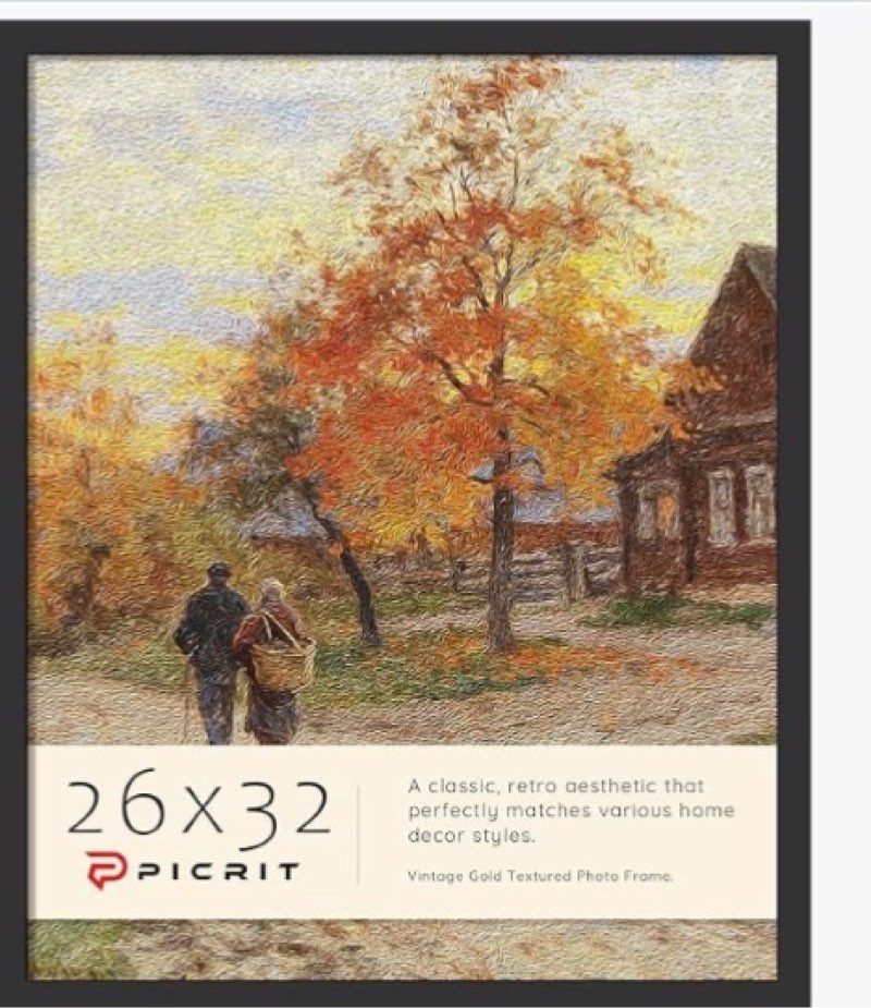 Picrit 26x32 Picture Frame, Black Engineered Wood Poster Frame for Horizontal or Vertical Wall Mounting and Displaying Artwork Photos, 1 Pack