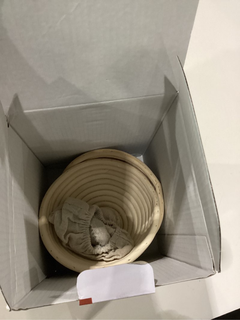 Condition photo showing As Is for MISSING PARTS ONLY 1 inside 5 Inch Banneton Bread Proofing Basket Set of 6, Kikcoin Mini Sourdough Bread Baking Supplies, Small Banneton Basket Proofing Baskets for Sourdough Bread Baking 5\" Round Baskets - 6 Pack