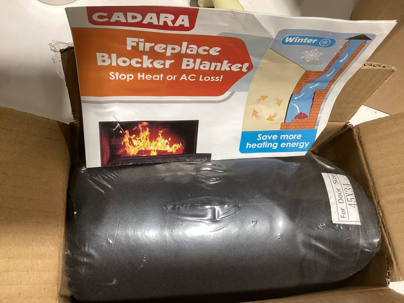 Condition photo showing Good Condition for CADARA Fireplace Blocker Blanket Stops Heat Loss, Magnetic Fireplace Draft Stopper, Indoor Fire Place Draft Cover with Hook and Loop Tapes, Cold Air Blocker Save Energy, Black 45" W x 34" H 45"x34"